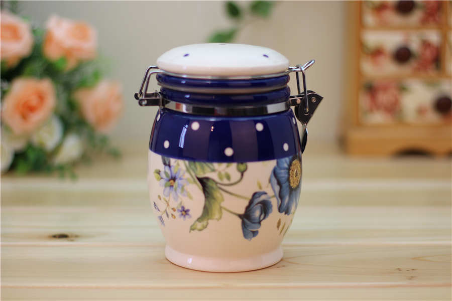 Blue Poppy Ceramic Kitchen Canisterswatzin Blue Poppy Ceramic Kitchen Canisters