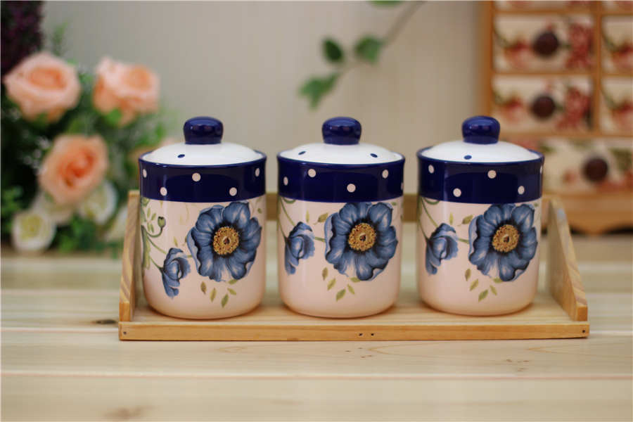 Blue Poppy Ceramic Tea Coffee Sugar Canisterswatzin Blue Poppy Ceramic Tea Coffee Sugar Canisters