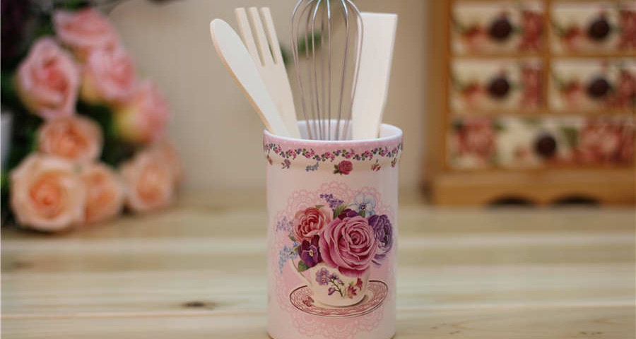 Romantic Rose ceramic utensil holder for kitchen